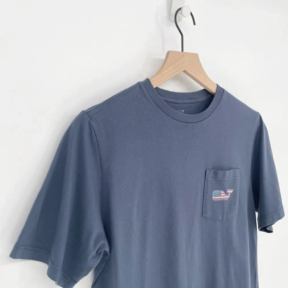 Vineyard Vines Flag Short Sleeve Pocket Tee Cotton Blue Kids 18 / XL 4th of July